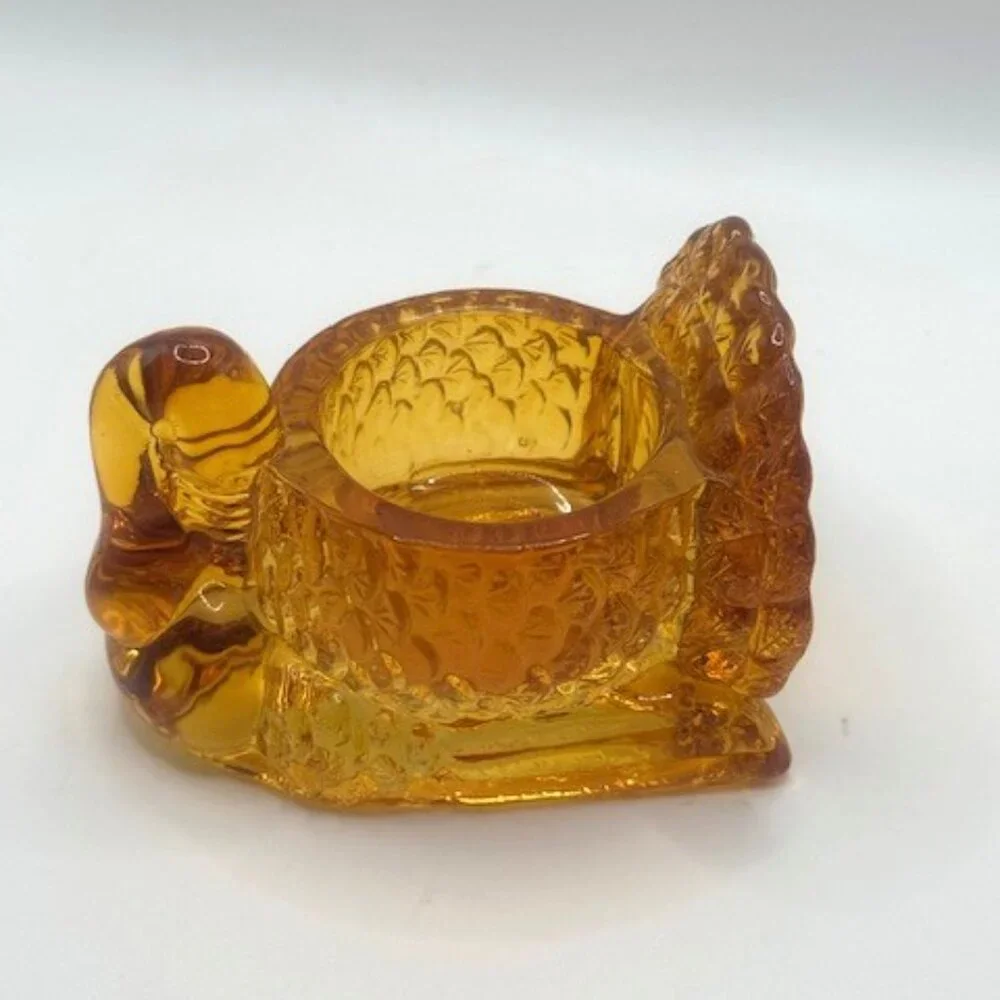 Pressed Glass Amber Turkey Votive